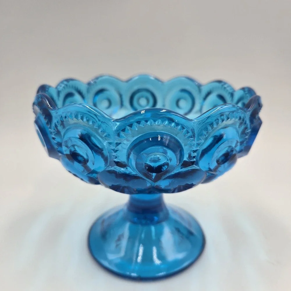 RARE LE Smith Moon‎ Stars Blue Candlestick Compote Dish Pedestal CottageCore UV+